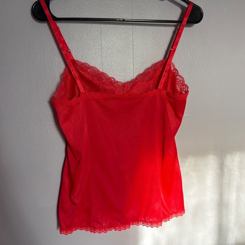 Vintage Red Lace Trim Coquette Luxe Sensuous Camisole Top Mel-Lin Adjustable Med - Picture 4 of 7